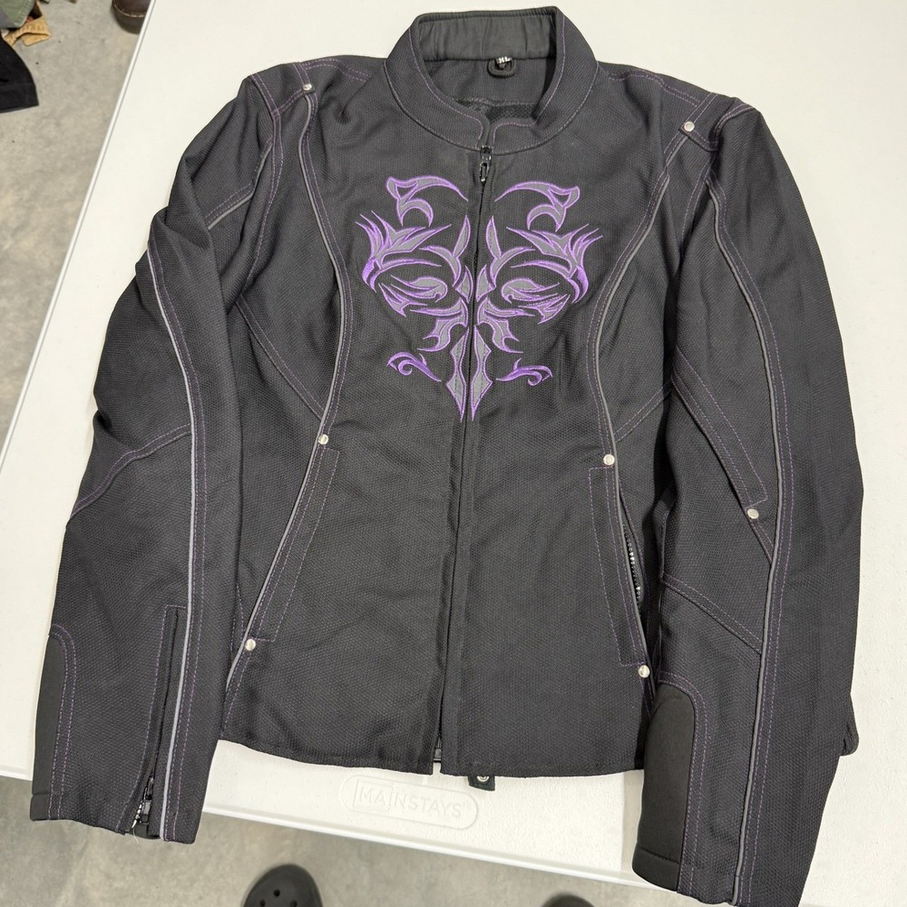 NexGen Motorcycle Jacket Womens XL Black Purple Excellent Tribal Mesh Biker